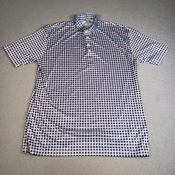 Collars & Co Dress Collar Gingham Mens XL Blue Stretch Golf Performance Polo - Picture 3 of 7